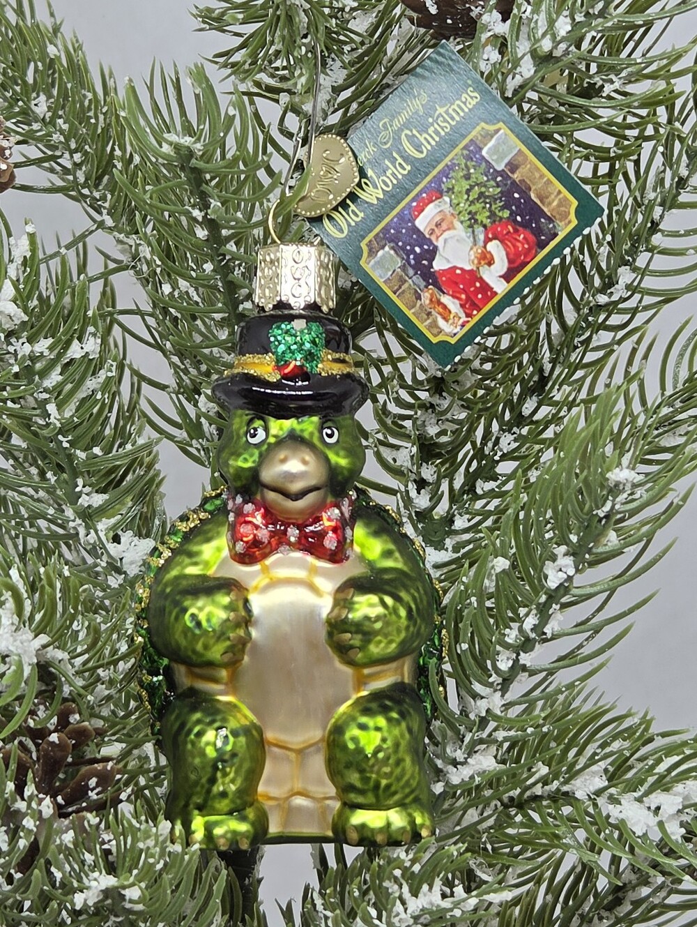 Old World Christmas - Top Hat Turtle Blown Glass Glitter Ornament - 2001
